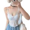 Verano Nuevo Camisola de Encaje Puro Lujuria para Mujer Tirantes Finos Ajustables Tirantes Fijos Almohadilla en el Pecho Versátil