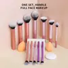 Conjunto de Pincéis de Maquiagem de Alumínio Longo com 8 Peças, Ferramentas de Beleza Multicor com Cerdas Macias para Pó Solto, Blush, Contorno e Maquiagem dos Olhos