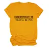 Subestímame Amazon Wish Estación Independiente Camiseta Casual Cómoda para Mujer Cuello Redondo Manga Corta Comercio Exterior
