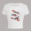 Estilo Europeu e Americano Feminino 2024 Novo INS Distinto Rua Estampado com Letras Curto Ombro a Ombro Manga Curta Camiseta Top