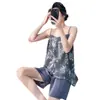 Pijama Fino de Algodón y Seda de Verano, Nuevo Conjunto de Shorts con Top Tubo Estilo Chino, Ropa de Casa Retro Estilo Nacional Celebridad de Internet