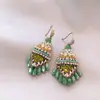 Pendientes de Borla de Cristal Verde para Mujer Estilo Étnico Diseño de Nicho Sentido Retro Ganchos para Oreja Elegantes Lujo Ligero Sensación de Gama Alta Joyería para Oreja