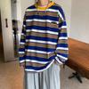 Otoño ins Super fuego estilo puerto camiseta de manga larga a rayas para hombre estilo coreano holgada para pareja versátil bf guapo suéter exterior