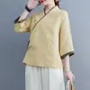 Traje Tang de Cor Sólida Feminino Hanfu Versão Melhorada Conjunto de Roupa para Cerimônia do Chá de Verão Roupas Femininas Estilo Budista Roupas de Meditação Significado Zen Novo Estilo Chinês