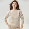 Kangbaolai Hilo Suéter de Cachemira para Mujer Cuello Redondo Jersey Grueso Tejido de Hilo Fantasía Estilo Perezoso Capa Base Holgada