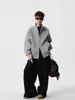 Chaqueta de hombre gris con cuello mao, doble cremallera, abrigo cárdigan grueso de lana de color liso, casual suelto de otoño e invierno, moderno