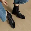 Botines genuinos de cuero estilo británico para comercio transfronterizo, tacón grueso, punta cuadrada, botas Martin negras, botines versátiles de tacón medio sin cordones para mujer para otoño e invierno