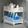 Organizador de Fregadero Extraíble Tocador de Baño Caja de Almacenamiento Debajo del Fregadero Múltiples Niveles Lavabo de Inodoro Cesta Desplegable Estante Escalonado