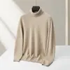 Suéter de lã masculino para outono e inverno, suéter gola alta de cashmere, suéter interno de tricô de lã com gola dupla masculina