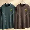 Camisa masculina de base em veludo dupla face para outono e inverno, roupa íntima térmica de veludo alemão dupla face com gola semi-alta, top camiseta de manga longa