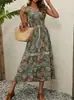 Vestido Largo de Algodón de Color Sólido con Cuello Redondo y Manga Corta, Estilo Vacacional Popular Transfronterizo 2024, Estilo Elegante de Primavera y Verano