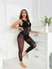 Tz217 Macacão de Renda Sexy Transparente para Cruzar Fronteiras com Strass, Macacão Sem Mangas Sexy que Valoriza a Figura