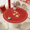 Mantel Redondo de Mesa para Año Nuevo Impermeable y a Prueba de Aceite Sin Lavado Mantel Redondo para Mesa de Comedor 2026 Nuevo Rojo Festivo Mantel para Mesa de Café