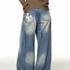Jeans Anchos Desgastados Estilo Retro Americano con un Diseño Único para Mujer, Nuevo Estilo de Verano, Corte Holgado, Adelgazantes, Pantalones Anchos de Pierna Larga hasta el Suelo