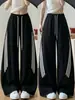 Pantalones Deportivos Estilo Americano Talla Grande 300 Jin para Mujer Otoño Invierno con Felpa Gruesa Pantalones de Guadaña Casuales de Cintura Alta de Pierna Ancha Rayados de Moda