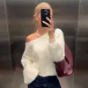 Ropa de Mujer Estilo Europeo y Americano Otoño e Invierno Nuevo Cuello Redondo Bajo Hombros Descubiertos Suéter Estilo Perezoso Suéter de Punto Holgado Top de Manga Larga