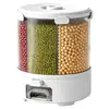 Contenedor de arroz giratorio compartimentado para uso doméstico, a prueba de humedad y a prueba de insectos, caja de almacenamiento de arroz sellada con múltiples compartimentos para clasificar granos, dispensador de arroz con función de presionar para dispensar