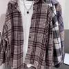 Primavera, Otoño e Invierno Transfronterizo Nuevo Estilo Hong Kong Retro Ajustado Adelgazante Camisa Mujer Holgada Longitud Media Estilo Coreano Cuadros Lija Exterior