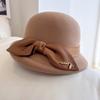Boina Estilo Hepburn de Lana Australiana para Mujer Otoño e Invierno Cálido Sombrero de Fieltro Sombrero de Copa Artístico con Lazo Sombrero de Azafata Combinable