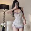 Pijama Sexy Sino do Vento Roxo Estilo Menina Renda Floral Saia Lingerie Primeiro Amor Estilo Doce Slim Fit Roupas de Casa para Mulheres