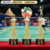 Trofeos de cristal hechos a medida para competiciones de bádminton, premios y recuerdos personalizados para campeones de eventos deportivos individuales y de dobles