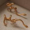 Pendientes vintage retro de mediados de la antigüedad con diseño de serpiente dorada y diamantes, personalidad de estilo europeo y americano griego.