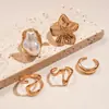 Juego de Cinco Piezas de Anillos Abiertos Asimétricos de Flor Metálica Imitación Perla Estilo Europeo y Americano Anillos Sencillos Medievales de Gama Alta para Dedo Índice para Mujeres