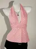 Verano Nuevo Estilo Cuello Halter Sexy Moda Cuello en V Lunares Multicolor Fruncido Corbata Diseño Único Casual Versátil Mayoreo