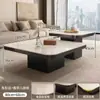 Mesa de Centro Pequeña de Lujo Ligero de Losa de Roca Cuadrada Estilo Italiano Minimalista Ecológico para Apartamento Pequeño Sala de Estar Eo