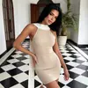 Vestido Curto Feminino de Verão Novo Chegada Europeu e Americano Com Fita Fluida Bloco de Cores Sexy Hot Girl Costas Abertas Cintura Marcada Abraçando o Quadril