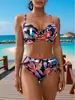 Trajes de Baño Europeos y Americanos Transfronterizos para Mujer, Traje de Baño de Dos Piezas Tallas Grandes, Bikini Sexy de Escote Profundo, Traje de Baño Estampado de Cintura Alta, Aliexpress