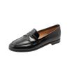 Sapatos Loafer Básicos de Couro Integral Interno e Externo, Versáteis, Lançamento Primavera 2022, Salto Baixo, Bico Redondo, Couro Bovino, Boca Profunda, Camada Única