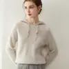 Suéter com capuz 100% cashmere puro para mulheres, moletom pulôver casual solto, novo top de outono e inverno, moletom de tricô