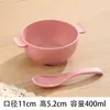 Tazón de Bocadillos de Paja de Trigo Japonés para Niños Vajilla para Bebés Tazón para Comer Anticaída Dibujo Animado Lindo Búho Tazón con Cuchara