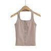 Chaleco de verano para mujer, estilo europeo y americano, con media tapeta y botones en el cuello, elástico, de un solo pecho, con tirantes y hermosa espalda.
