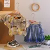 Conjunto de Moda Verão para Meninos Manga Curta 2026 Novo Estiloso Bebê Menino Manga Curta Colar Duplo Inglês Gola Redonda Conjunto