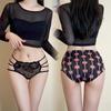Calcinhas de Renda Vazada Estilo Pure Lust Estampa de Leopardo Sem Costura Algodão Virilha Alta Elasticidade Cintura Média Respiráveis Sexy