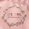Pulsera de Plata de Ley Sansheng III Pulsera para Niñas Pulsera de Tobillo de Plata para Mujer Regalo de Tanabata Día de San Valentín Cumpleaños para Novia