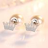 Personalidade Moda Elegante Coroa Zircônia Brincos Céu Estrelado História Banhado a Prata Orelha Jóias Brincos de Pérola Duas Mulheres