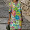 Vestido Estampado Estilo Playa Exclusivo Transfronterizo 2026 Verano Holgado Cuello en V Manga Media Corte Recto Vestido de Vacaciones para Mujer