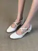 Zapatos Mary Jane retro franceses de cuero genuino con correa cruzada para mujer, con plataforma interior para aumentar altura, punta redonda, apertura poco profunda, cómodos para ir al trabajo, zapatos pequeños de cuero