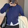 Cardigan de Punto Liso Simple Versátil Estilo Coreano para Mujer Otoño Invierno Cuello Redondo Adelgazante Abrigo Suéter