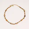 Collar de Piedra Ojo de Tigre Caramelo Vintage, Cadena para Clavícula de Perlas Redondas Marrones Estilo Maillard, Accesorio de Cuello para Mujer de Otoño e Invierno