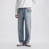 También, jeans rectos de algodón puro con estampado tipo salpicadura de tinta, corte holgado, estilo vintage, lavados y desgastados, pantalones largos de pierna ancha para otoño