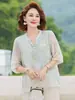 Roupas de Verão para Mãe, Nova Blusa Estilo Nacional Chinês, Moderna para Mulheres acima de 50 anos, Camisetas Tops Soltas de Manga Curta para Mulheres de Meia-Idade e Idosas