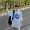 Suministro Directo de Fábrica Camiseta Negra de Algodón Puro de Manga Corta para Hombre, Verano Peso Pesado 2025 Nuevo Estilo Americano Estampada Cuello Pequeño Ropa