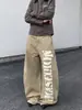 Jeans Retro Americano com Estampa de Letras Scimitar para Homens e Mulheres, Novas Calças de Trabalho Cáqui, Calças Largas Soltas de Comprimento Total