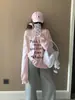 Marca Americana da Moda Estampa de Letras Gola Assimétrica Design Ombro a Ombro Top Fino Moda Casual Feminina Versátil Top Rosa