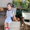Vestido Infantil Verão Novo Estilo Algodão Puro Bloco de Cores Saia Lápis Comprimento Médio Saia Reta para Bebê Menina Saia com Saia de Camiseta Sem Mangas