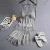 Pijama Emocional Feminino Roupa de Casa Conjunto de Duas Peças com Bojo Nova Alça de Renda Cetim Conjunto de Casa de Duas Peças